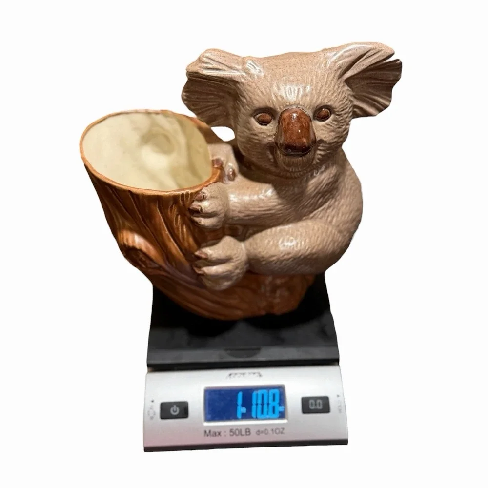 Vintage Koala Bear Planter Ceramic Tree Stump Cache Pot Kitschy Animal Decor
